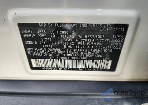 2013 Subaru Outback 2.5I Limited from USA, damaged, VIN 4S4BRCKC9D3297082